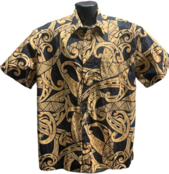 Black Tribal Hawaiian Shirt- Made in USA -100% Cotton
